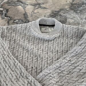JETTY BRAND Cable Knit Crewneck Sweater - Light Gray